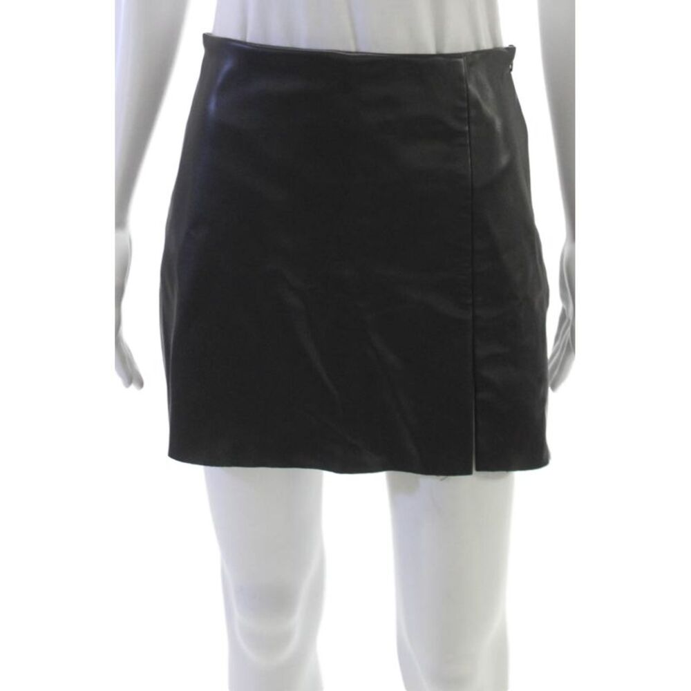 Zara Womens Wrap Skirt Black PU Zip Size M